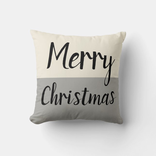 Beige Merry Christmas Throw Pillow (Front)