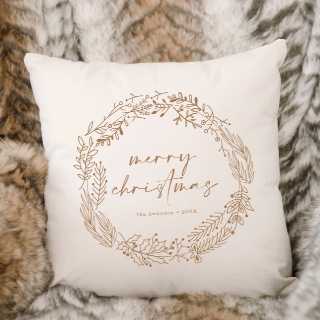 Beige Merry Christmas Wreath Holiday  Cushion (Creator Uploaded)