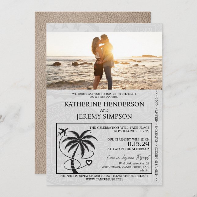 Beige Mexico Passport Wedding Invitation (Front/Back)