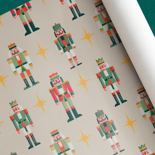 Beige Midcentury Retro Nutcracker Christmas  Wrapping Paper