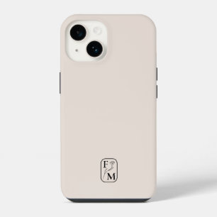 Beige Minimal Modern Initial Botanical Monogram iPhone 14 Case