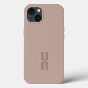 Beige Minimal Modern Initial Monogram iPhone 13 Case