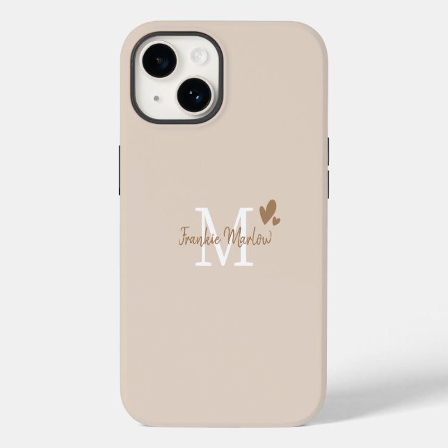 Beige Minimal Modern Initial Monogram Name Case-Mate iPhone Case (Back)