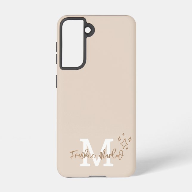 Beige Minimal Modern Initial Monogram Name  Samsung Galaxy S21 Case (Back)