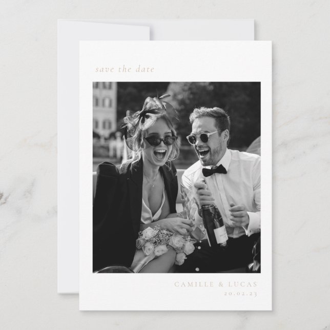 Beige Minimalist Elegant Photo Save the date Invitation (Front)