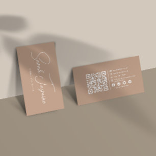 Beige Minimalist Elegant Scannable Qrcode Business Card