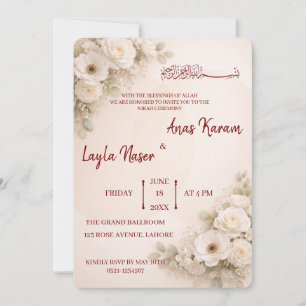 Beige Minimalist Floral Muslim Wedding Nihah Invitation