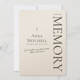Beige Minimalist In Loving Memory Funeral Invitation