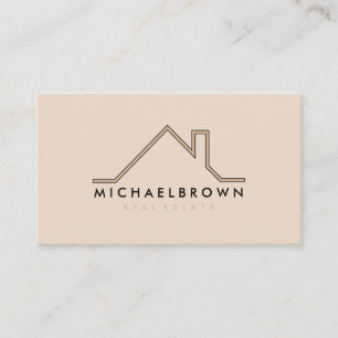Beige Minimalist Modern House Real Estate Agent Business Card