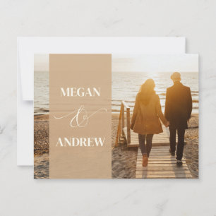 Beige minimalist photo wedding postcard