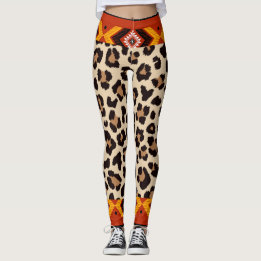 Beige Mix tiger Pattern Capri Leggings
