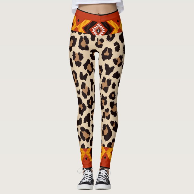 Beige Mix tiger  Pattern Capri  Leggings (Front)