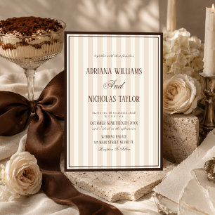 Beige Mocca Stripes Wedding Invitation