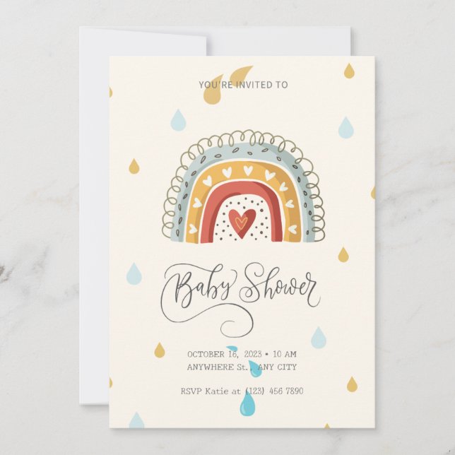 Beige Modern Cute Rainbow Baby Shower Invitation (Front)