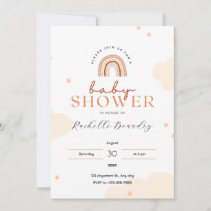 Beige Modern Cute Rainbow Baby Shower Invitation