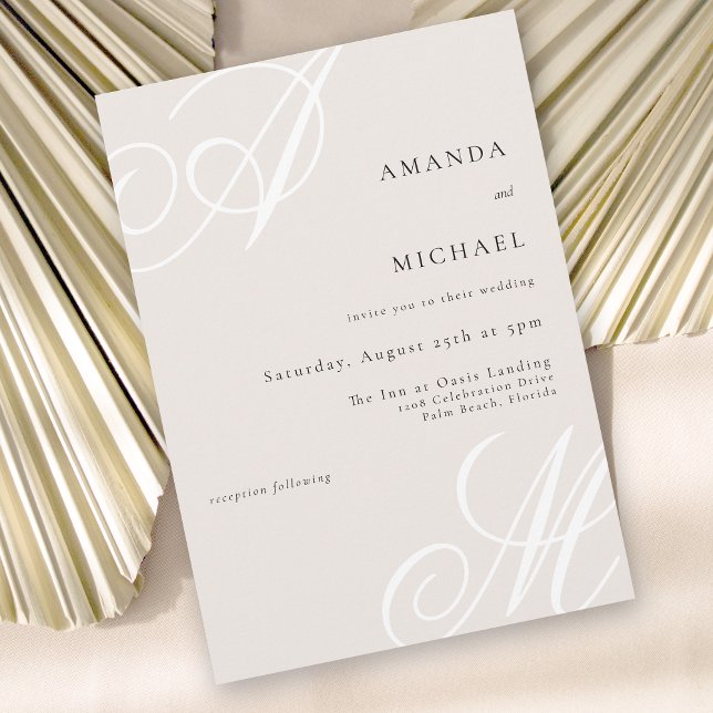 Beige Modern Elegant Minimal Monogram Wedding Invitation (Creator Uploaded)