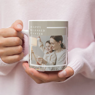 Beige Modern Family Photo   Happy Blessed Easter Mug
