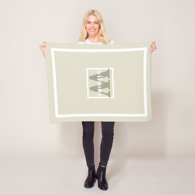 Beige Modern Initial and Name Fleece Baby Blanket (In Situ)