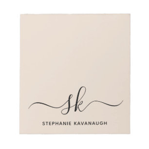 Beige Modern Minimal Name Initial Monogram  Notepad