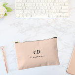 Beige modern monogram initials name accessory pouch<br><div class="desc">Beige background,  black text. Personalise and add your monogram initials and full name.</div>