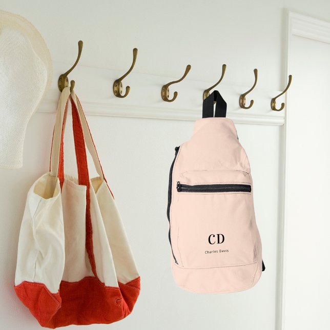 Beige modern monogram initials name sling bag (Creator Uploaded)