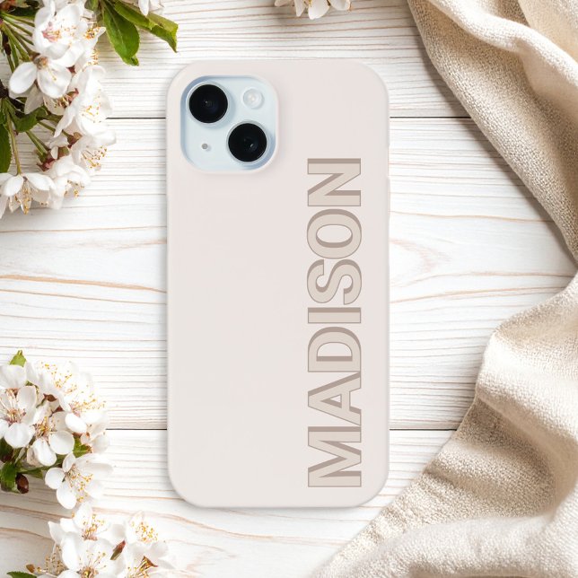 Beige Modern Monogram Name Case-Mate iPhone Case (Creator Uploaded)