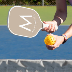 Beige Modern Monogram Pickleball Paddle