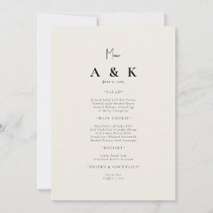 Beige Modern Monogram Wedding Menu Invitation