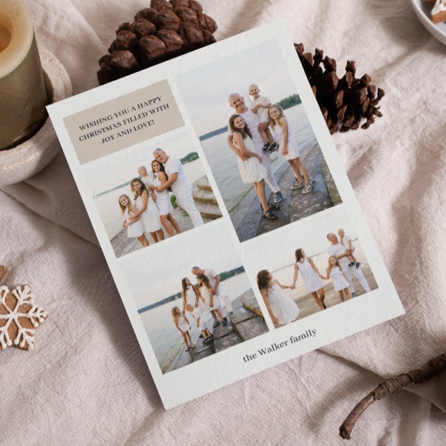 Beige Modern Neutral 4 Photo Elegant Holiday Card (Creator Uploaded)