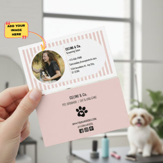 Beige Modern Pet Grooming Business Card with Photo
