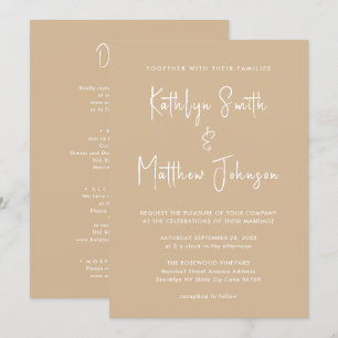Beige Modern Script All In One Minimalist Wedding Invitation