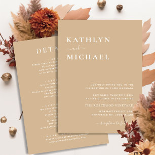 Beige Modern Typography All In One Simple Wedding Invitation