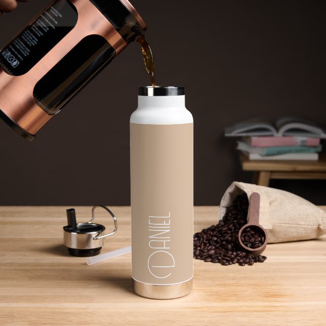 Beige Modern Typography Personalised Water Bottle (Coffee)