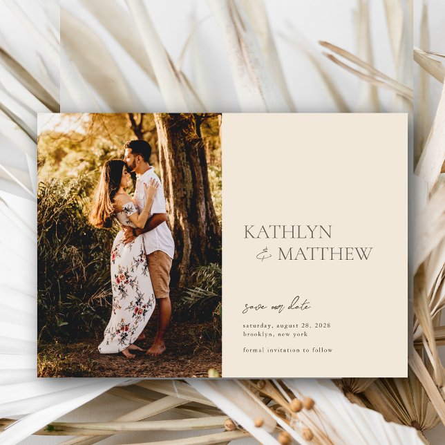 Beige Modern Whimsical Script Boho Save The Date Magnetic Invitation (Creator Uploaded)