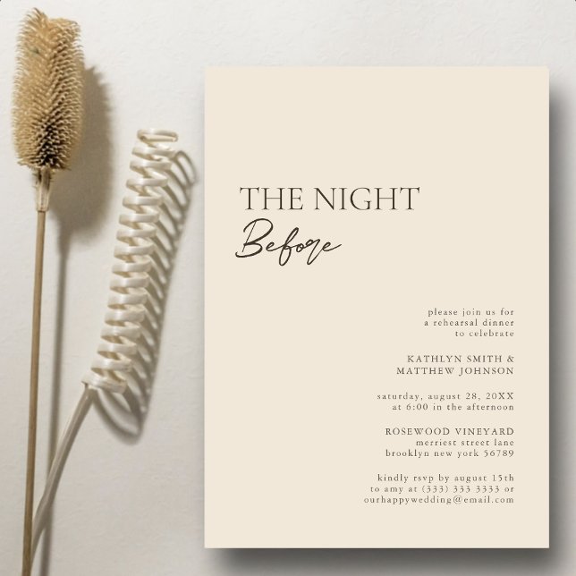 Beige Modern Whimsical Script The Night Before Invitation (Creator Uploaded)