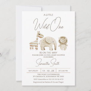 Beige Modern Wild One Safari Baby Shower Invitation