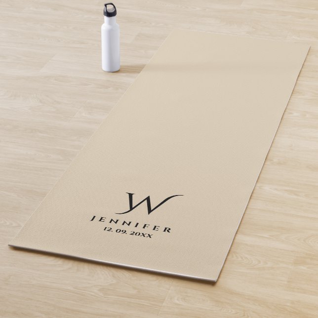 Beige Monogram and Name Yoga Mat (In Situ)