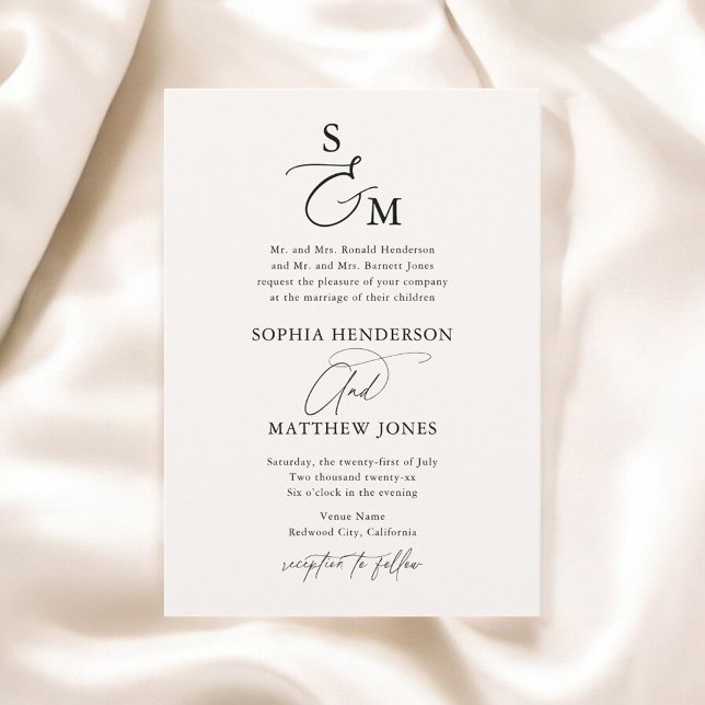 Beige Monogram Calligraphy Formal Wedding Invitation (Creator Uploaded)