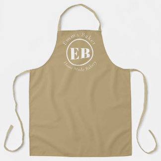 Beige Monogram Chef Apron Custom Bakery Logo