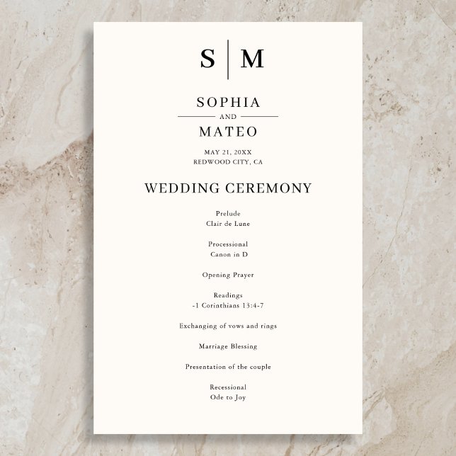 Beige Monogram Classic Wedding Program (Creator Uploaded)