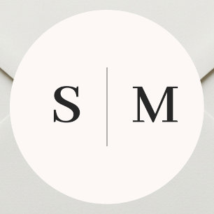 Beige Monogram Elegant Wedding Classic Round Sticker