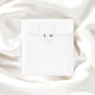Beige Monogram Elegant Wedding Classic Round Sticker