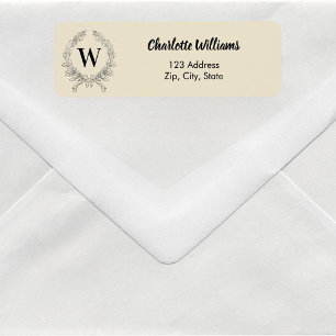 Beige monogram initial wreath return address label