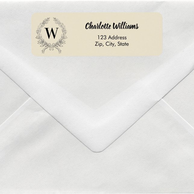 Beige monogram initial wreath return address label (Creator Uploaded)