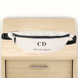 Beige monogram initials name bum bags