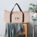 Beige monogram initials name duffle bag<br><div class="desc">Beige background,  black text. Personalise and add your monogram initials and full name.</div>
