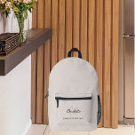 Beige monogram initials name modern printed backpack<br><div class="desc">Beige background,  white and grey text. Personalise and add your first name,  monogram initials and full name.</div>