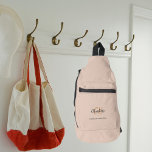 Beige monogram initials name modern sling bag<br><div class="desc">Beige background,  white and goldem text. Personalise and add your first name,  monogram initials and full name.</div>
