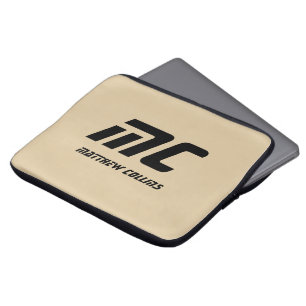 Beige Monogram Minimalist Name Black Text for Him Laptop Sleeve