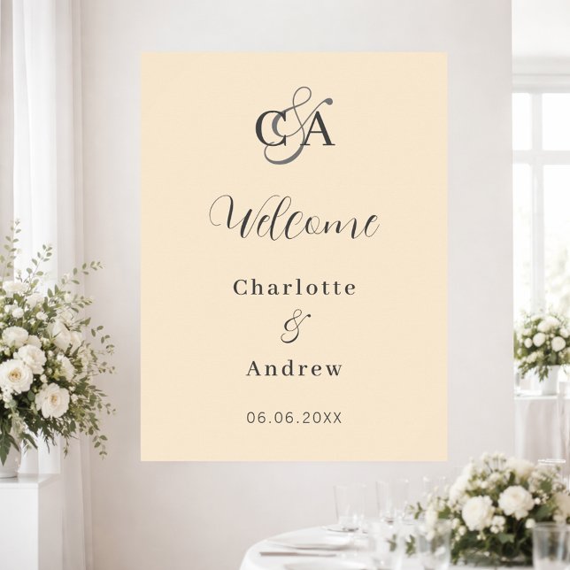 Beige monogram modern simple wedding welcome poster (Creator Uploaded)